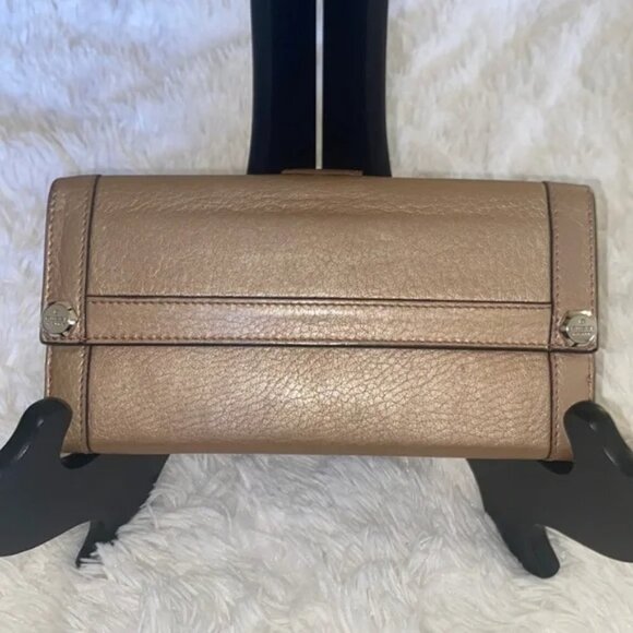 Gucci Bronze Gold Tan Metallic Italian Leather Continental Flap Long Wallet - Picture 1 of 16